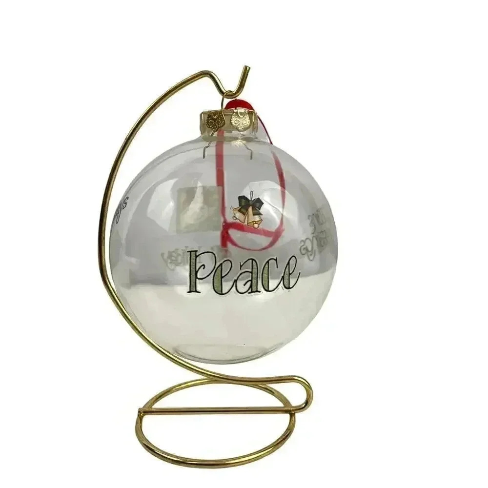 VTG Christmas Blown Glass Ornament‎ with Gold Tone Stand